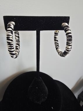 Chico's Black and White Wrapped Hoop Earrings